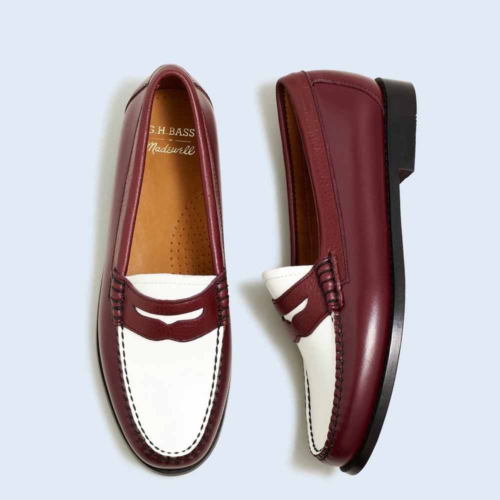 Madewell x G.H. Bass & Co. Burgundy and White Loafers